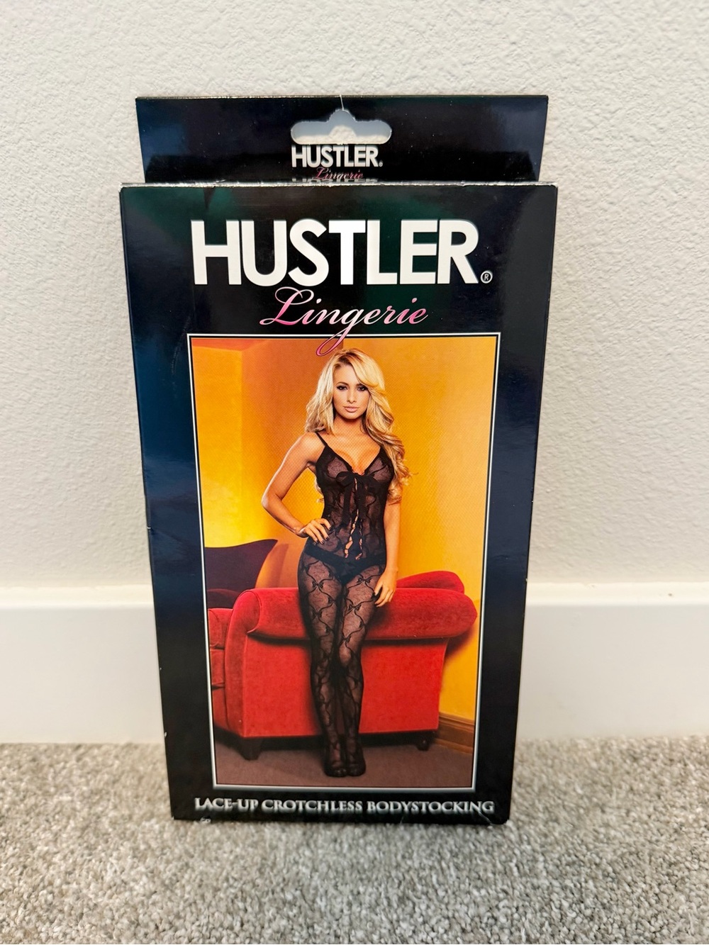 NWT Hustler Hollywood Black Lace-Up Crotchless Bodystocking Bodysuit Lingerie